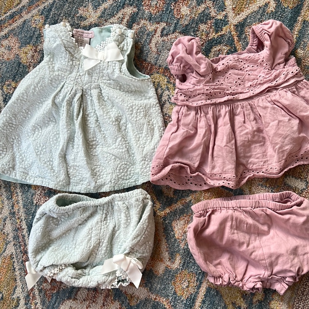 BUNDLE - Two cute dresses w/bloomers - light blue and light mauve 3-6 months